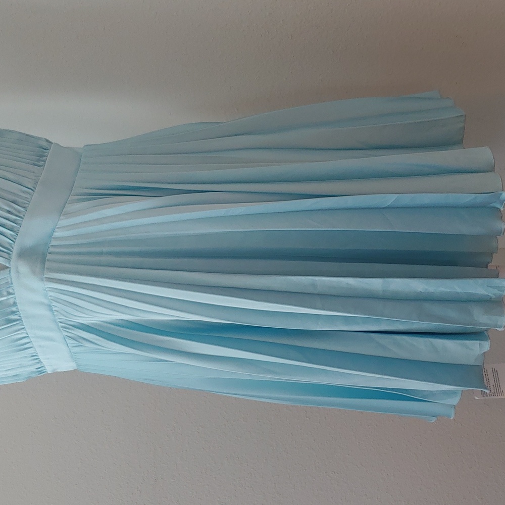 Abercrombie & Fitch Plunge Satin Pleated Formal Dress Sky Blue Women's Large NWT - Picture 11 of 17